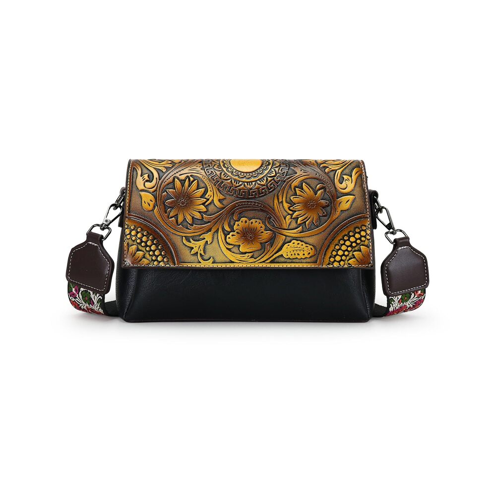 9521 Crossbody Bag Leather Vintage Satchels Shoulder Bag Medium Purse Black